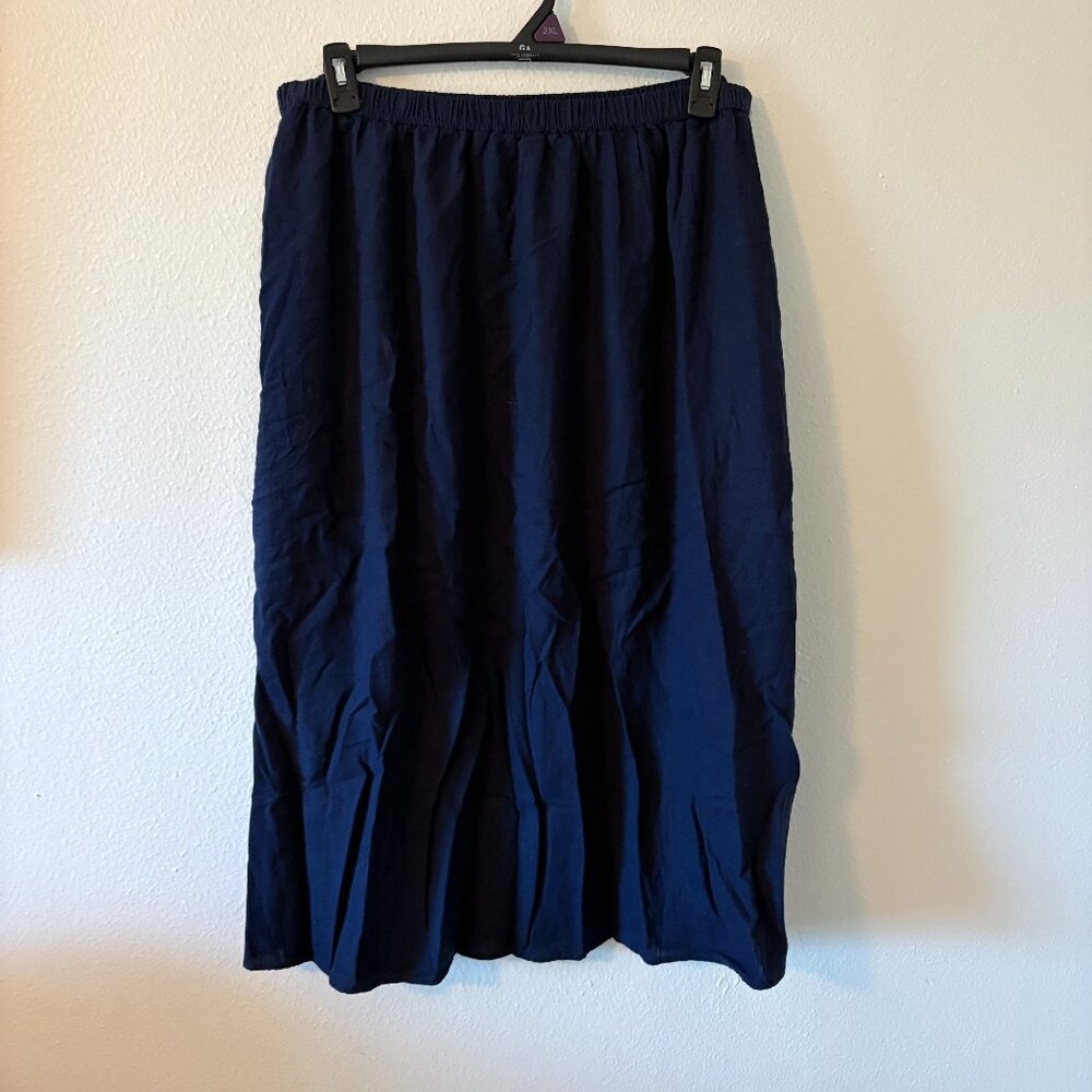 Caslon 100% Linen Navy Blue Midi Skirt Large Minimalist Coastal